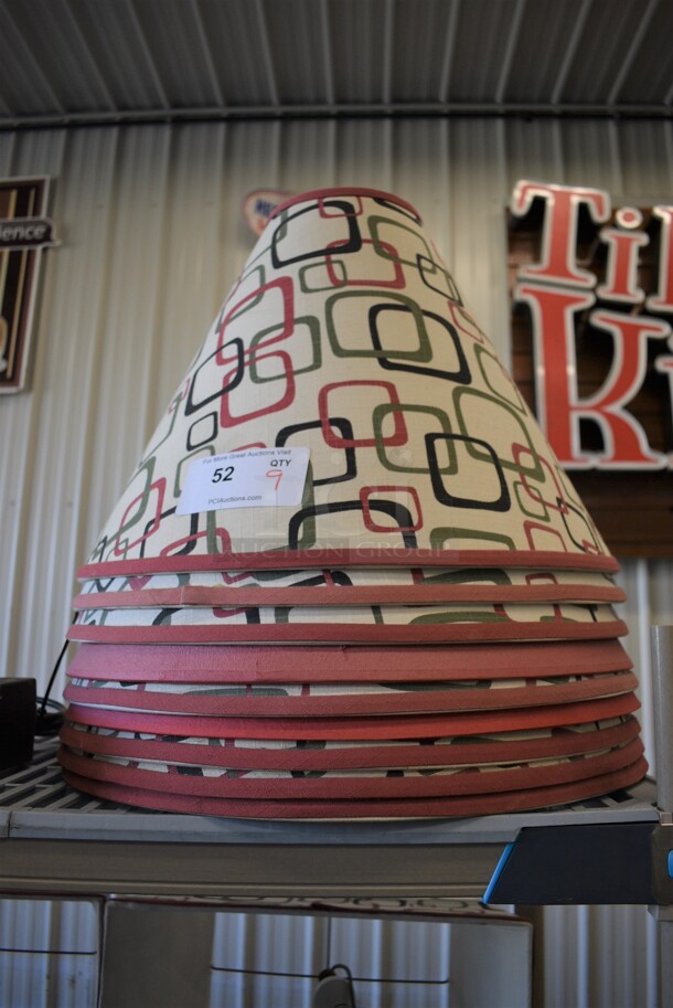 9 White Lampshades w/ Red, Black and Gray Cube Design. 19x19x6. 9 Times Your Bid!