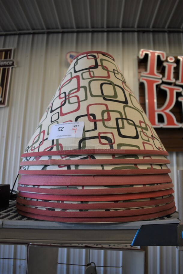 9 White Lampshades w/ Red, Black and Gray Cube Design. 19x19x6. 9 Times Your Bid! - Image 1 of 3