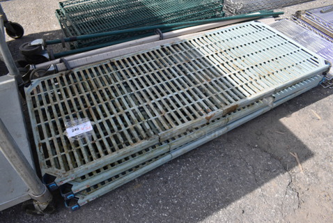 ALL ONE MONEY! Lot of 4 Metro Max Shelves w/ 4 Poles on Commercial Casters. 60x24x1.5, 75"