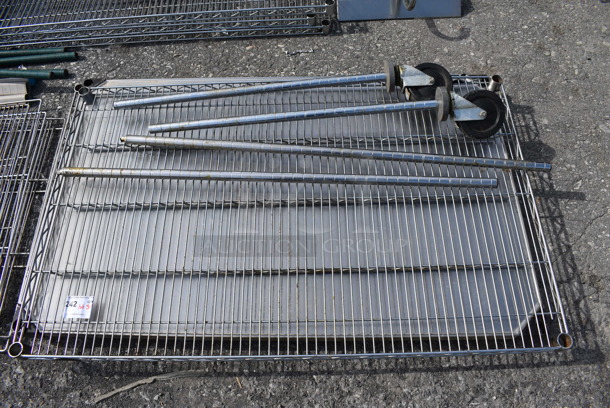 ALL ONE MONEY! Lot of 4 Chrome Finish Metro Style Shelves w/ 4 Poles; 2 on Commercial Casters. 48x30x1.5, 43", 37" - Image 3 of 3