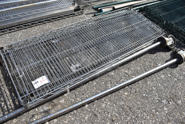ALL ONE MONEY! Lot of 3 Chrome Finish Metro Style Shelves w/ 2 Poles on Commercial Casters. 48x18x1.5, 80
