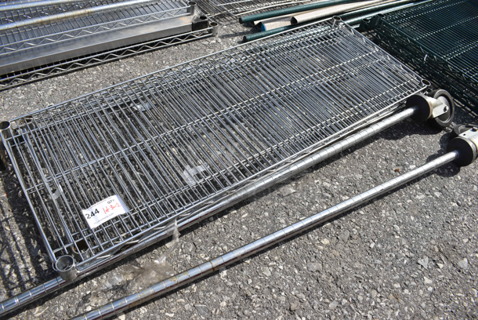 ALL ONE MONEY! Lot of 3 Chrome Finish Metro Style Shelves w/ 2 Poles on Commercial Casters. 48x18x1.5, 80"