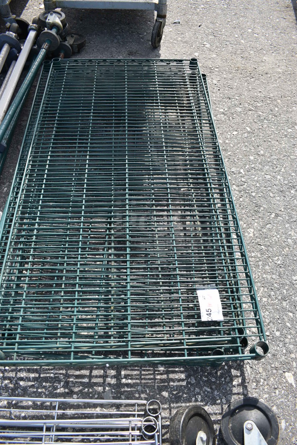 ALL ONE MONEY! Lot of 4 Green Finish Metro Style Shelves w/ 4 Poles on Commercial Casters. 48x24x1.5, 80" - Image 2 of 3