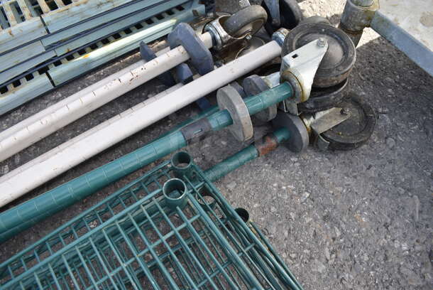 ALL ONE MONEY! Lot of 4 Green Finish Metro Style Shelves w/ 4 Poles on Commercial Casters. 48x24x1.5, 80" - Image 3 of 3