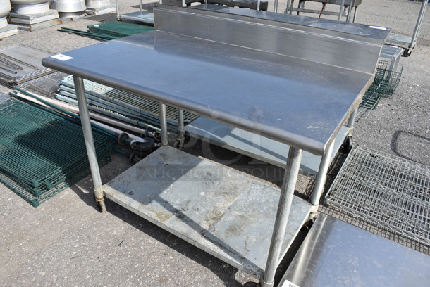 Stainless Steel Commercial Table w/ Backsplash and Undershelf on Commercial Casters. 48x30x42