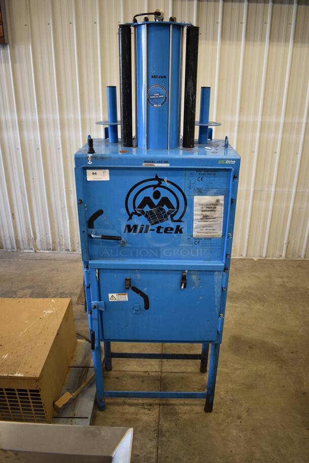 Mil-tek 102HD Blue Metal Commercial Floor Style Baler. 30x22x89