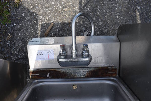 Stainless Steel Commercial Single Bay Wall Mount Sink w/ Right Side Splash Guard, Mount Bar, Faucet and Handles. 17x15x25 - Image 2 of 5