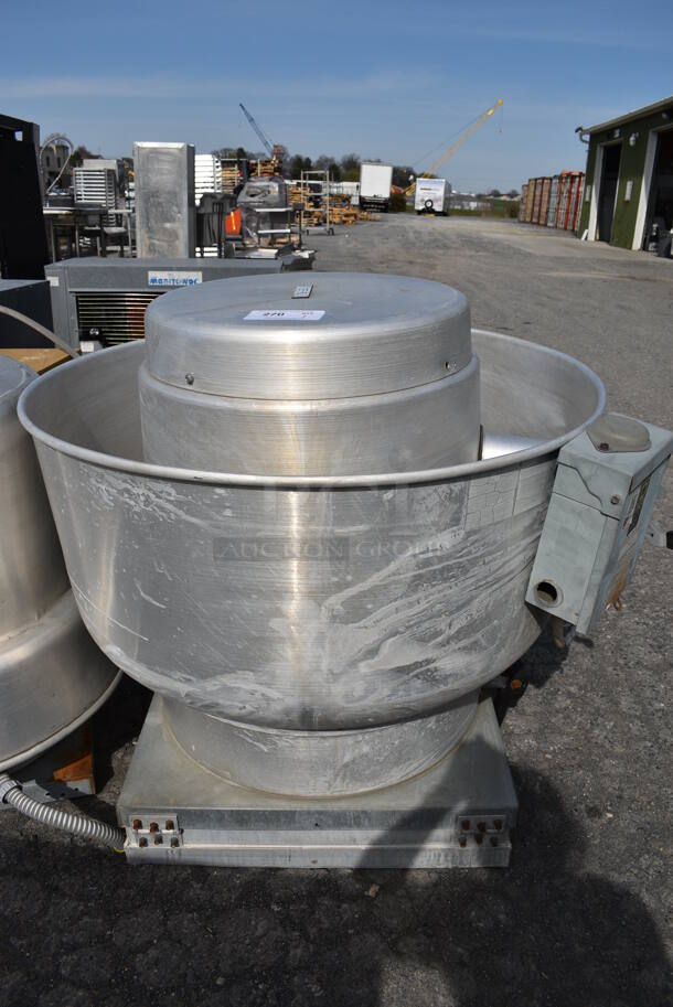 Penn Ventilation Model FX13BHFT Metal Commercial Rooftop Mushroom Exhaust Fan. 208-230/460 Volts, 3 Phase. 36x36x36