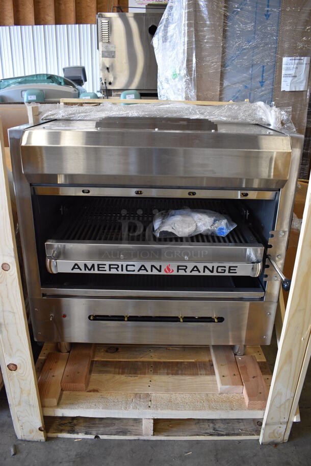 BRAND NEW! American Range Model AGBU-1 Stainless Steel Commercial Natural Gas Powered Cheese Melter. 80,000 BTU. 36x39x38 