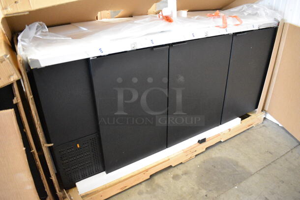 BRAND NEW! 2018 Fagor Model FBB79 Stainless Steel Commercial 3 Door Back Bar Cooler w/ Poly Coated Racks. 115 Volts, 1 Phase. 80x29x37.5. Tested and Working! - Image 2 of 9