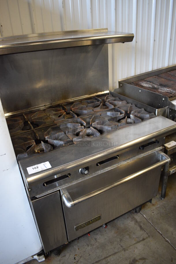 WOW! American Range Stainless Steel Commercial Natural Gas Powered 6 Burner Range w/ Oven and Overshelf. 36x33x57 - Image 6 of 6