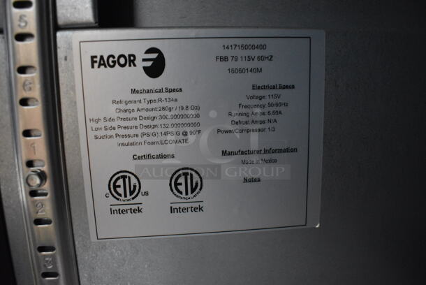 BRAND NEW! 2018 Fagor Model FBB79 Stainless Steel Commercial 3 Door Back Bar Cooler w/ Poly Coated Racks. 115 Volts, 1 Phase. 80x29x37.5. Tested and Working! - Image 8 of 9