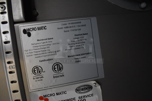 BRAND NEW! Micro Matic Model MBB-68 G E Stainless Steel Commercial 2 Door Back Bar Cooler. 115 Volts, 1 Phase. 69.5x29x37. Tested and Working! - Image 4 of 8
