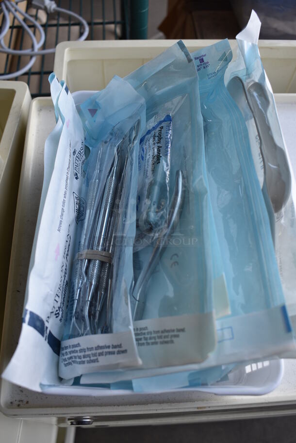 ALL ONE MONEY! Lot of Various Dental Tools Including Pliers and Scalers in White Poly Bin. 9.5x6x2.5