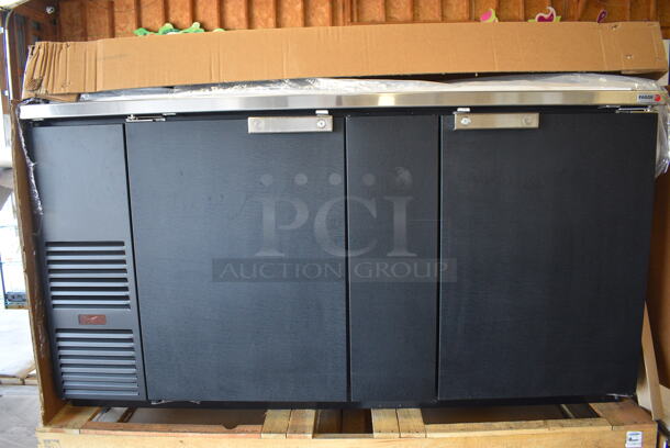 BRAND NEW! 2017 Fagor Model FDD-69-N Stainless Steel Commercial 2 Door Back Bar Cooler w/ Beer Tower. 115 Volts, 1 Phase. 69.5x29x37. Tested and Working! - Image 1 of 11