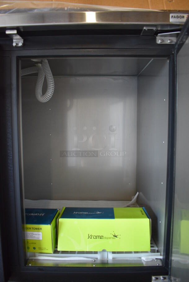 BRAND NEW! 2017 Fagor Model FDD-69-N Stainless Steel Commercial 2 Door Back Bar Cooler w/ Beer Tower. 115 Volts, 1 Phase. 69.5x29x37. Tested and Working! - Image 4 of 11