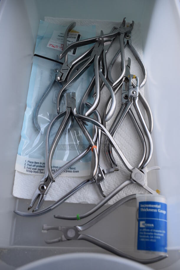 3 Poly Containers with Various Dental Tools. Includes Distal End Cutters, Bracket and Band Removing Pliers and Hemostats. 8x14x6. 3 Times Your Bid! - Image 3 of 6
