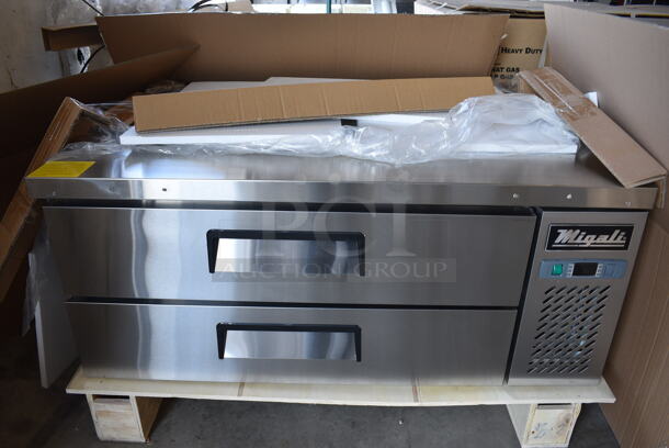 BRAND NEW! Migali Model C-CB48-HC Stainless Steel Commercial 2 Drawer Chef Base. 48.5x32x21. Tested and Working!