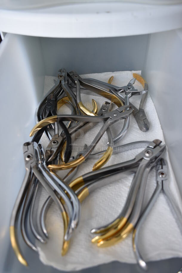 3 Poly Containers with Various Dental Tools. Includes Straight Wire Cutters, Mirrors and Scalers and Separating Pliers. 8x14x6. 3 Times Your Bid! - Image 3 of 5