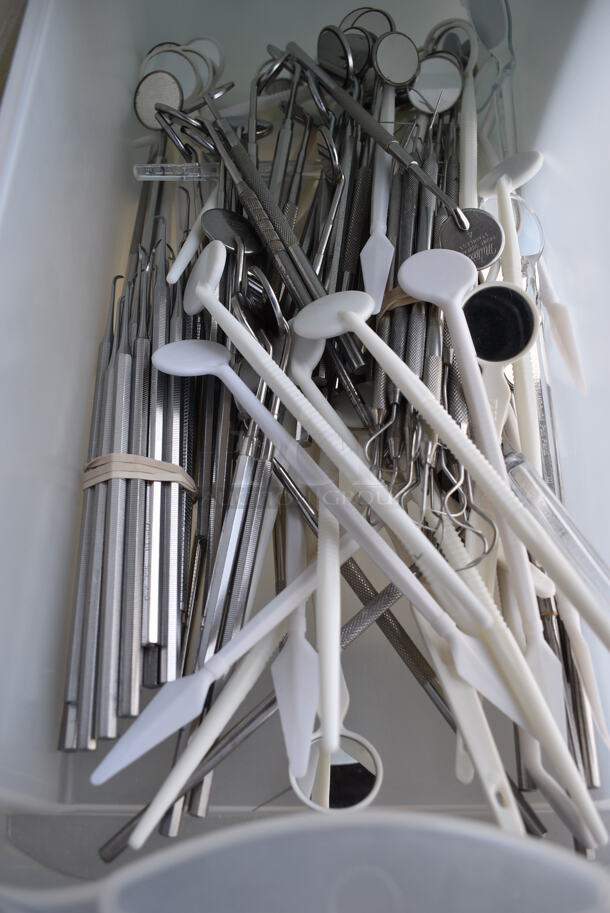 3 Poly Containers with Various Dental Tools. Includes Straight Wire Cutters, Mirrors and Scalers and Separating Pliers. 8x14x6. 3 Times Your Bid! - Image 4 of 5