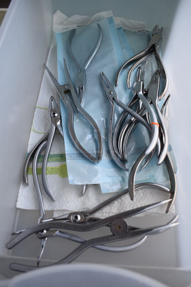 3 Poly Containers with Various Dental Tools. Includes Straight Wire Cutters, Mirrors and Scalers and Separating Pliers. 8x14x6. 3 Times Your Bid! - Image 5 of 5