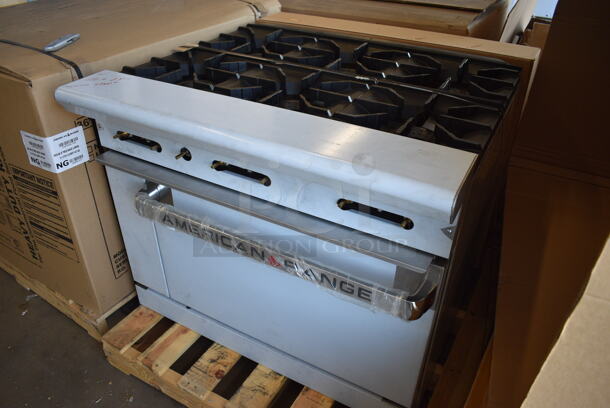 BRAND NEW! American Range Model AR-6 Stainless Steel Commercial Propane Gas Powered 6 Burner Range w/ Oven. Comes w/ Stainless Steel Backsplash and Overshelf. 36x33x30 - Image 4 of 12