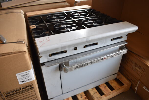 BRAND NEW! American Range Model AR-6 Stainless Steel Commercial Propane Gas Powered 6 Burner Range w/ Oven. Comes w/ Stainless Steel Backsplash and Overshelf. 36x33x30 - Image 6 of 12