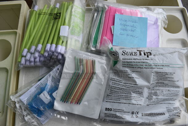 ALL ONE MONEY! Lot of Various Items Including Microbrush Applicators and Disposable Air/Water Syringe Tips in Green Poly Bin. 11x12x9 - Image 7 of 7