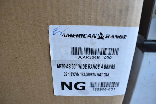 BRAND NEW! American Range Model AR30-4B Stainless Steel Commercial Propane Gas Powered 4 Burner Range w/ Oven. Comes w/ Stainless Steel Backsplash and Overshelf. 30x32x30 - Image 2 of 6