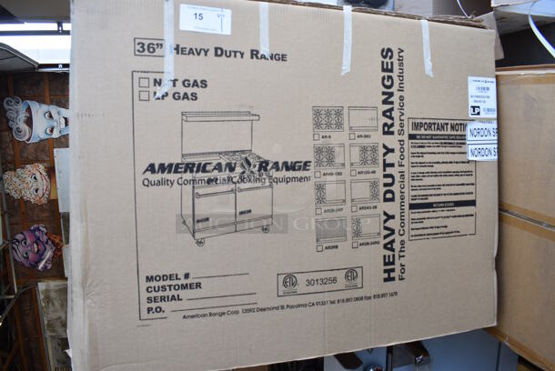 BRAND NEW! American Range Model AR-6 Stainless Steel Commercial Propane Gas Powered 6 Burner Range w/ Oven. Comes w/ Stainless Steel Backsplash and Overshelf. 36x33x30 - Image 7 of 12
