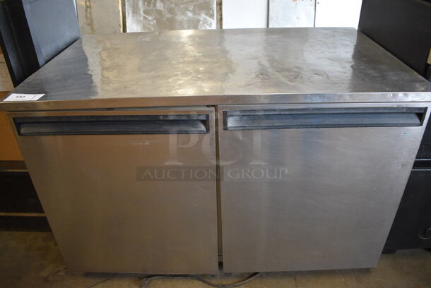 GREAT! Delfield Stainless Steel Commercial 2 Door Undercounter Cooler. 115 Volts, 1 Phase. 48x28.5x32. Tested and Powers On But Does Not Get Cold