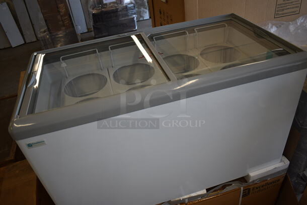 BRAND NEW! Excellence Model HB-14HCD Metal Commercial Chest Freezer Merchandiser w/ 2 Sliding Lids. Comes w/ Canopy Installation Addition! Stock Picture Used As Gallery. 110-120 Volts, 1 Phase. 51x27x30. Tested and Working! - Image 3 of 12