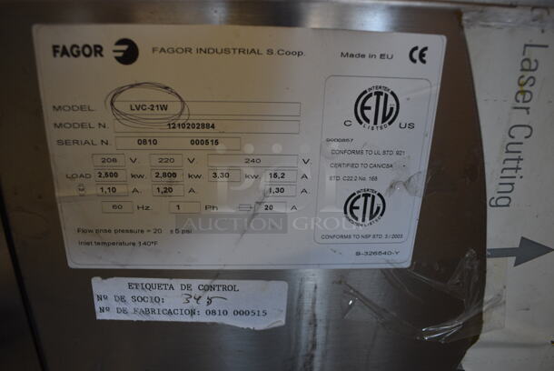 BRAND NEW! Fagor Model LVC-21W Stainless Steel Commercial Undercounter Dishwasher. 208/220/240 Volts, 1 Phase. 18.5x23x28.5 - Image 7 of 7