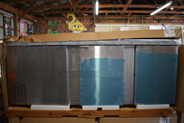 BRAND NEW! 2016 Fagor Model FBB-95-S-SLP-GR Stainless Steel Commercial 3 Door Undercounter Cooler. 115 Volts, 1 Phase. 95.5x29x37. Tested and Working! - Image 2 of 10