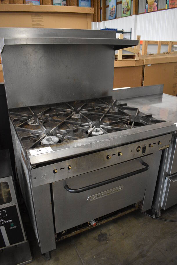 WOW! Southbend Stainless Steel Commercial Natural Gas Powered 6 Burner Range w/ Lower Convection Oven and Overshelf on Commercial Casters. For Parts. 36.5x33x60 - Image 7 of 7