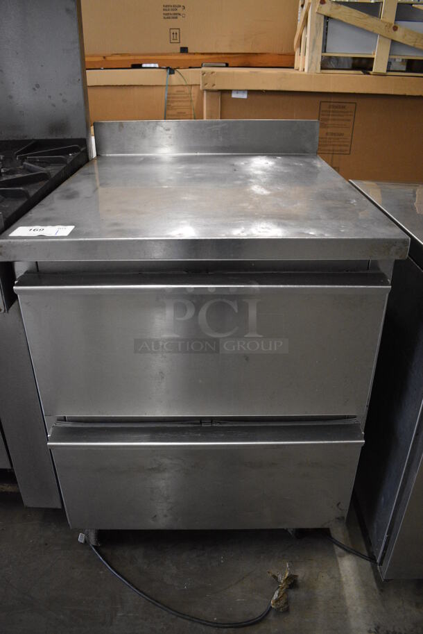 NICE! Stainless Steel Commercial 2 Drawer Work Top Cooler w/ Backsplash on Commercial Casters. 27.5x33x39. Tested and Working!