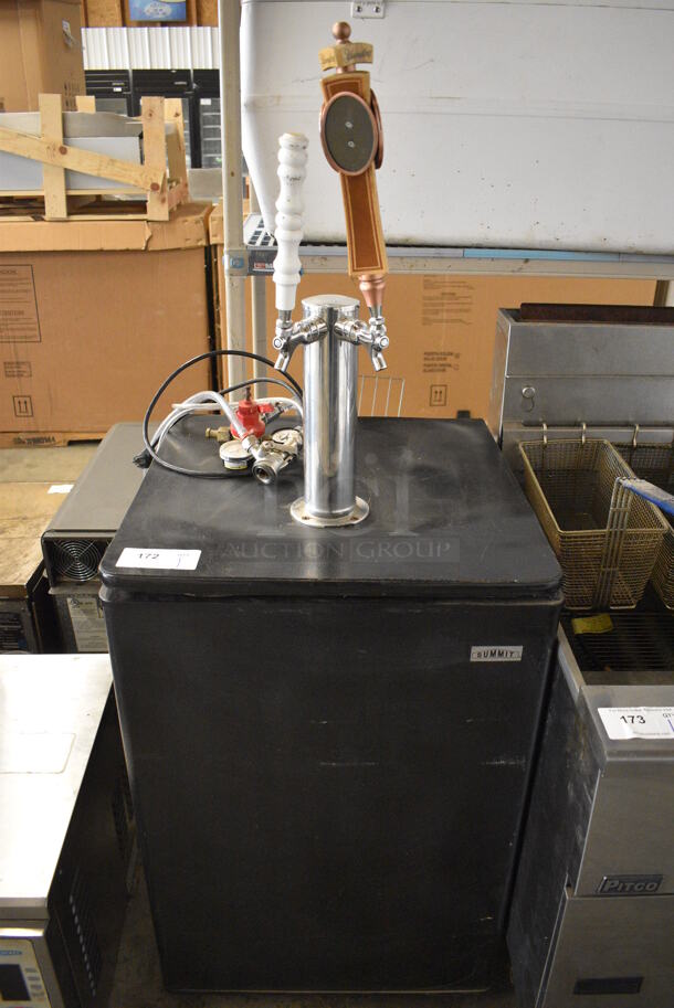 NICE! Summit Commercial Direct Draw Kegerator w/ Beer Tower, 2 Handles and Coupler on Commercial Casters. 24x24x62. Tested and Working!