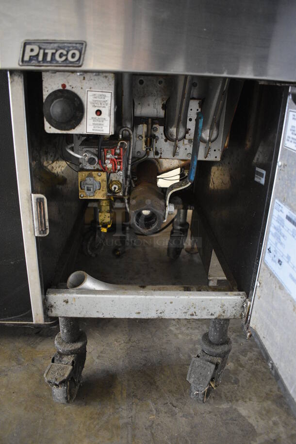 WOW! Pitco Frialator Model SG14 Stainless Steel Commercial Propane Gas Powered Deep Fat Fryer w/ 2 Metal Fry Baskets on Commercial Casters. 110,000 BTU. 15.5x34x46 - Image 5 of 6