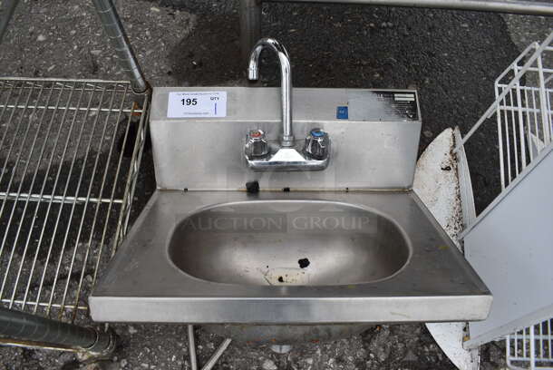 Stainless Steel Commercial Single Bay Wall Mount Sink w/ Faucet and Handles. 19x15x20