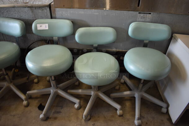 3 Green Office Chairs on Casters. 17x18x31. 3 Times Your Bid! - Image 1 of 5