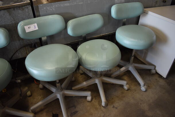 3 Green Office Chairs on Casters. 17x18x31. 3 Times Your Bid! - Image 2 of 5
