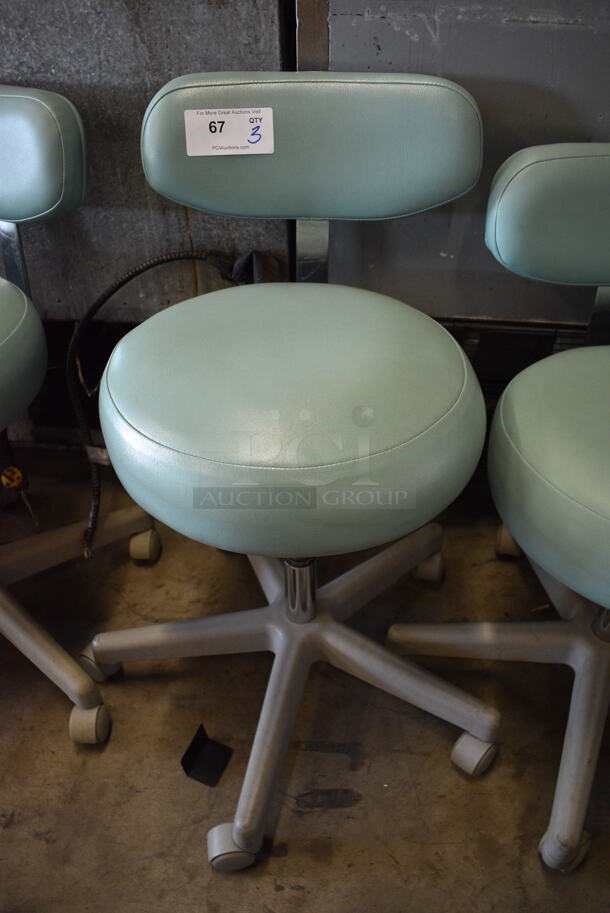 3 Green Office Chairs on Casters. 17x18x31. 3 Times Your Bid! - Image 3 of 5