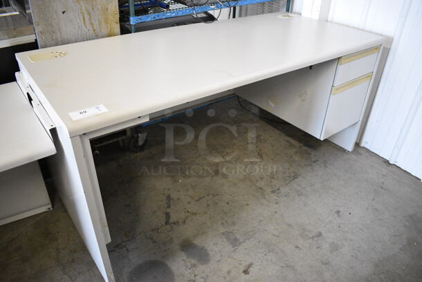 Gray Desk w/ Right Side 2 Drawer Filing Cabinet. 66x30x31