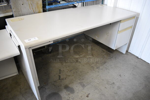 Gray Desk w/ Right Side 2 Drawer Filing Cabinet. 66x30x31 - Image 1 of 6