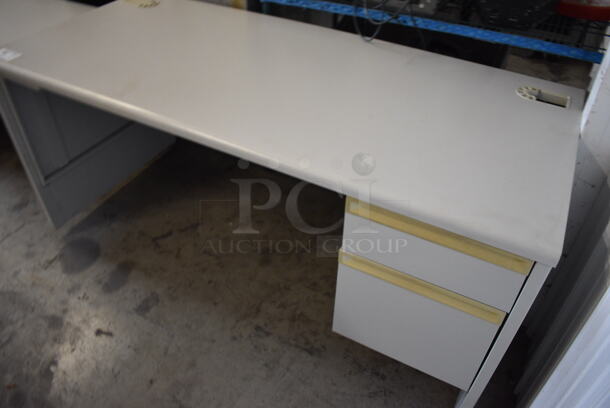 Gray Desk w/ Right Side 2 Drawer Filing Cabinet. 66x30x31 - Image 3 of 6
