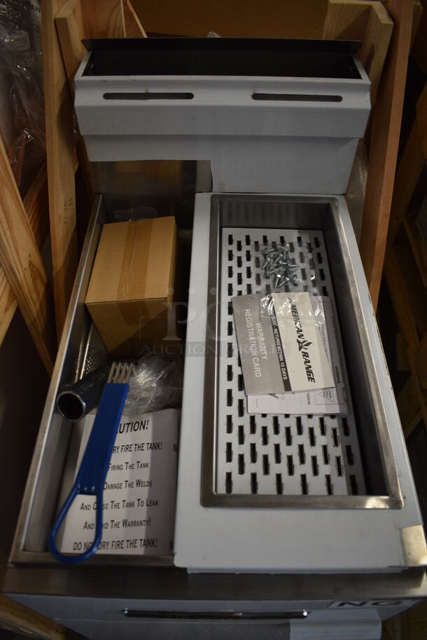 BRAND NEW! American Range Model AF-25DS Stainless Steel Commercial Floor Style Natural Gas Powered Deep Fat Fryer w/ Metal Basket and Dumping Station. 40,000 BTU. 18x31x41 - Image 6 of 8