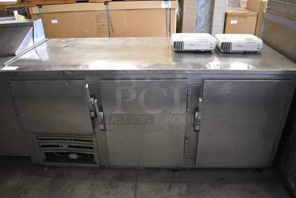 NICE! Stainless Steel Commercial 3 Door Undercounter Cooler. 72x33x36. Tested and Powers On But Does Not Get Cold