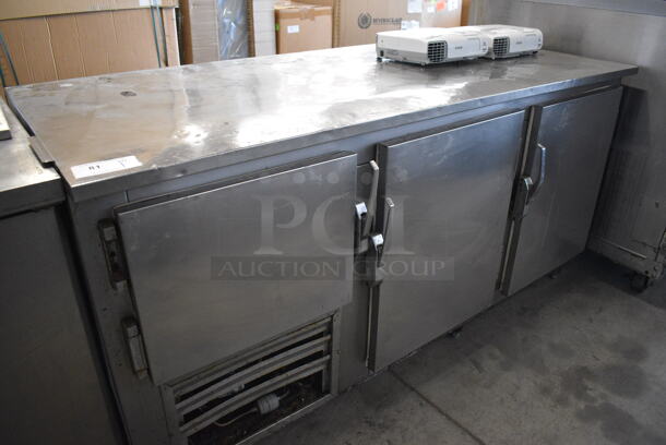 NICE! Stainless Steel Commercial 3 Door Undercounter Cooler. 72x33x36. Tested and Powers On But Does Not Get Cold - Image 3 of 6