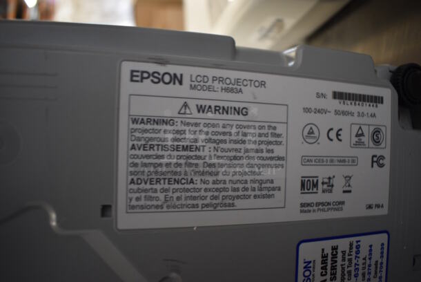 Epson Model H683A LCD Projector. 100-240 Volts, 1 Phase. 12x10.5x3.5 - Image 5 of 5