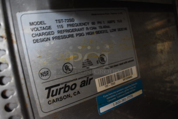 WOW! Turbo Air Model TST-72SD Stainless Steel Commercial Sandwich Salad Prep Table Bain Marie Mega Top on Commercial Casters. 115 Volts, 1 Phase. 72.5x30x43. Tested and Powers On But Does Not Get Cold - Image 9 of 9